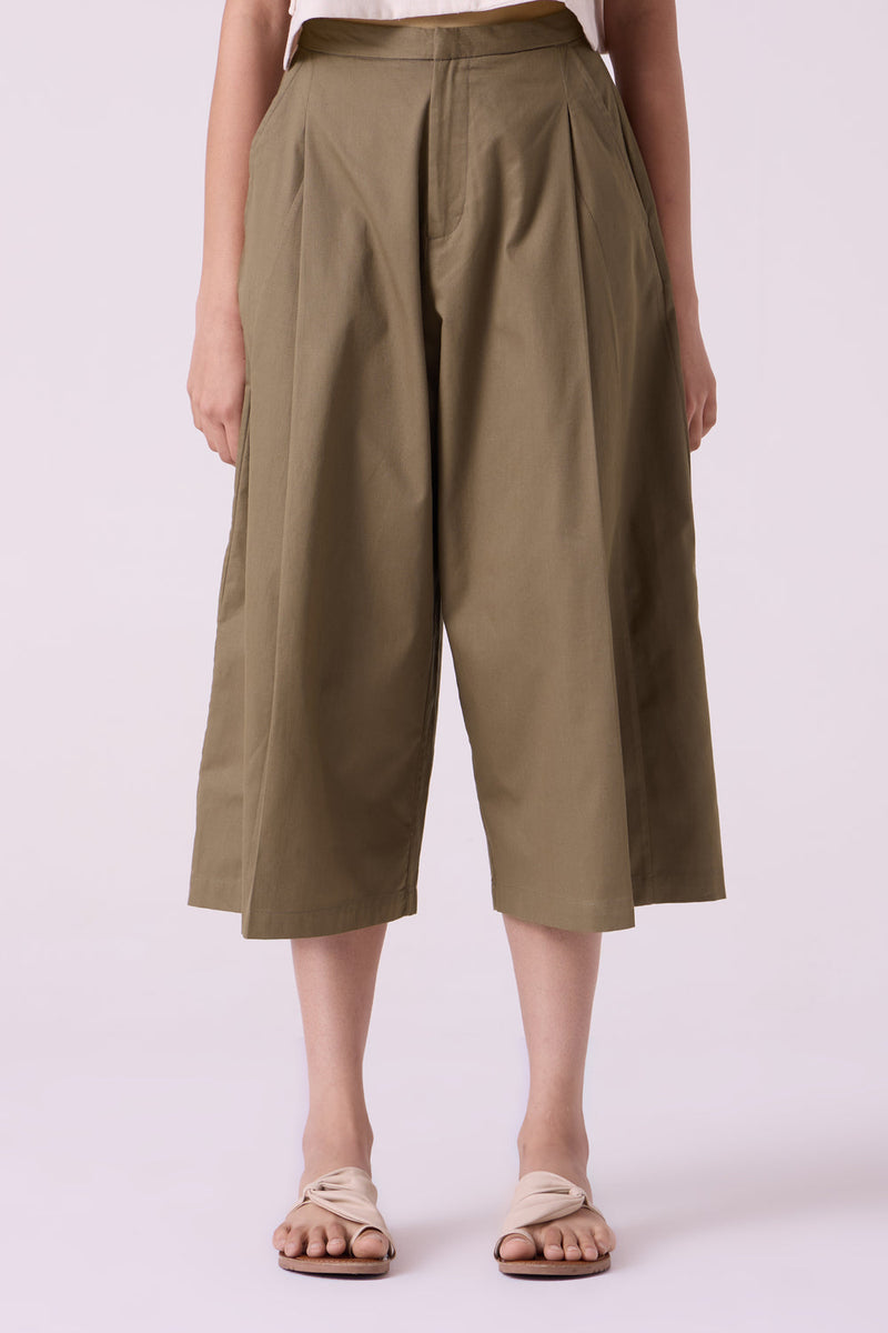 Frances Olive Pants organic cotton twill pant/trouser by The Summer House in olive for women in Singapore