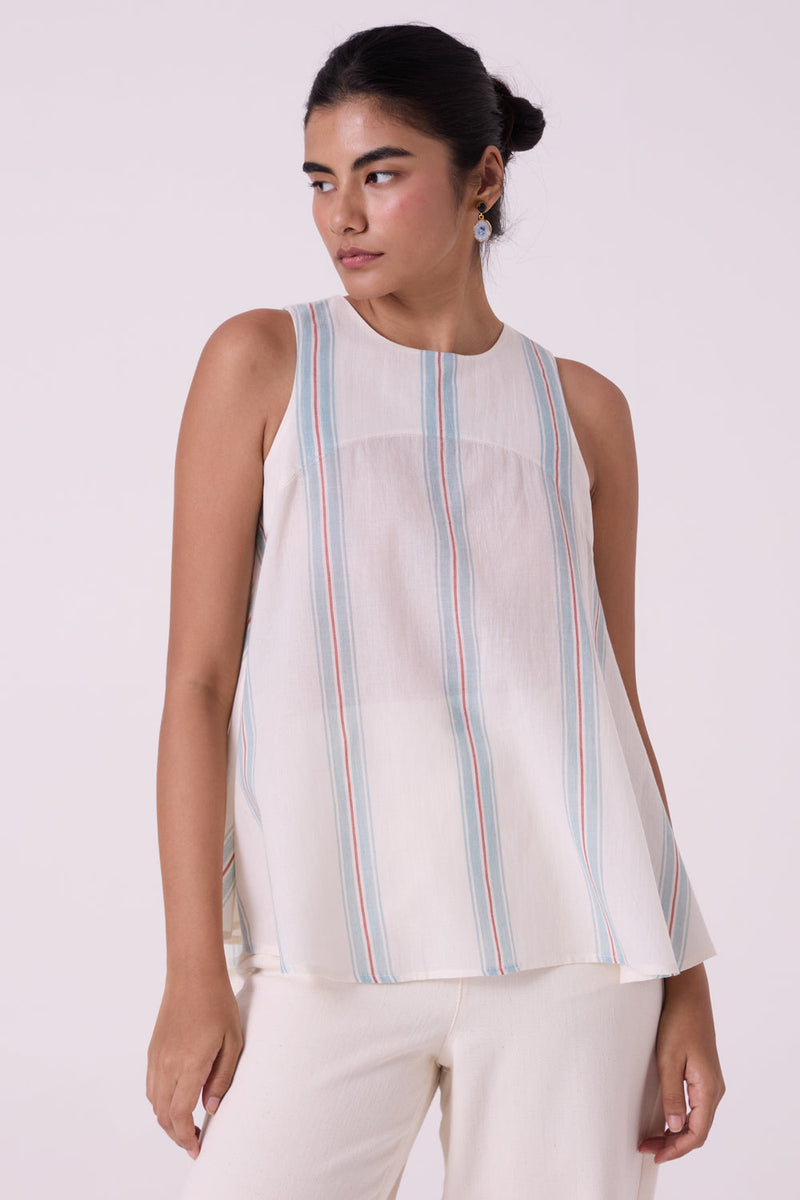Mizu Striped Handwoven Tent Top handwoven cotton top/shirt by The Summer House in off white for women in Singapore
