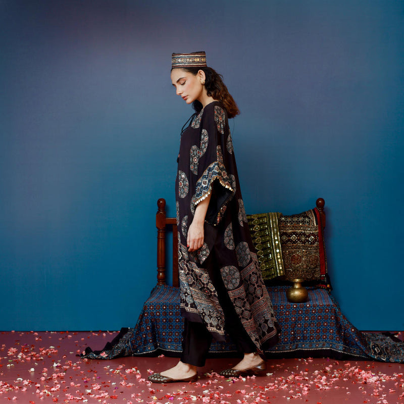 Veere Ajrakh Black Kaftan Set
