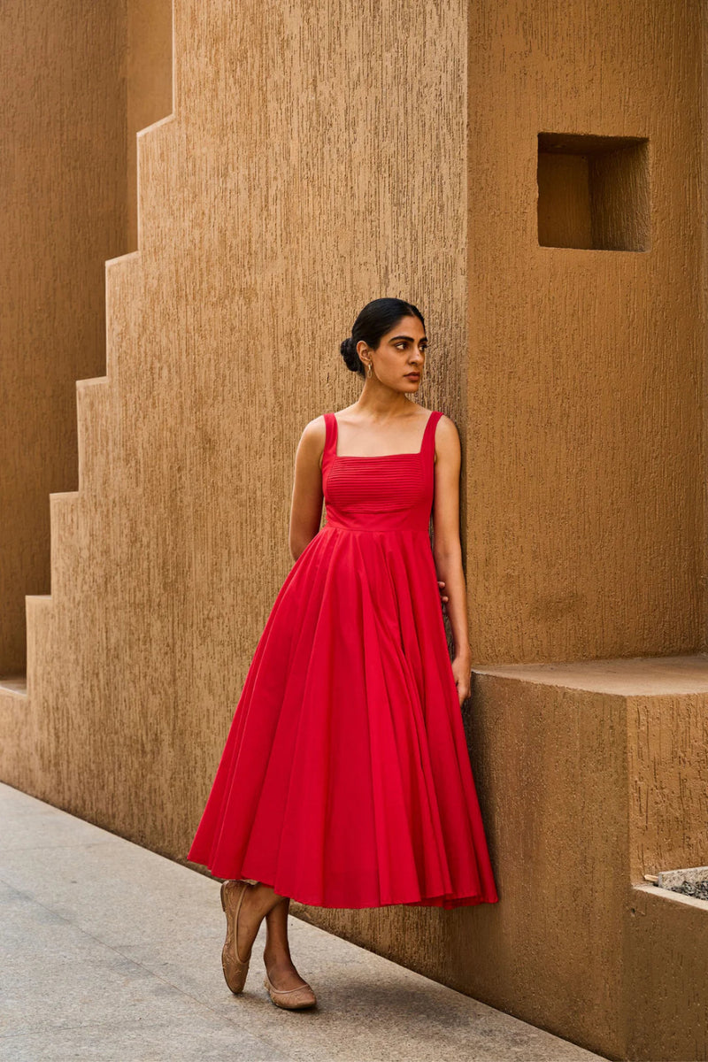 Manoor Red Organic Cotton Dress cotton by The Summer House for women in Singapore