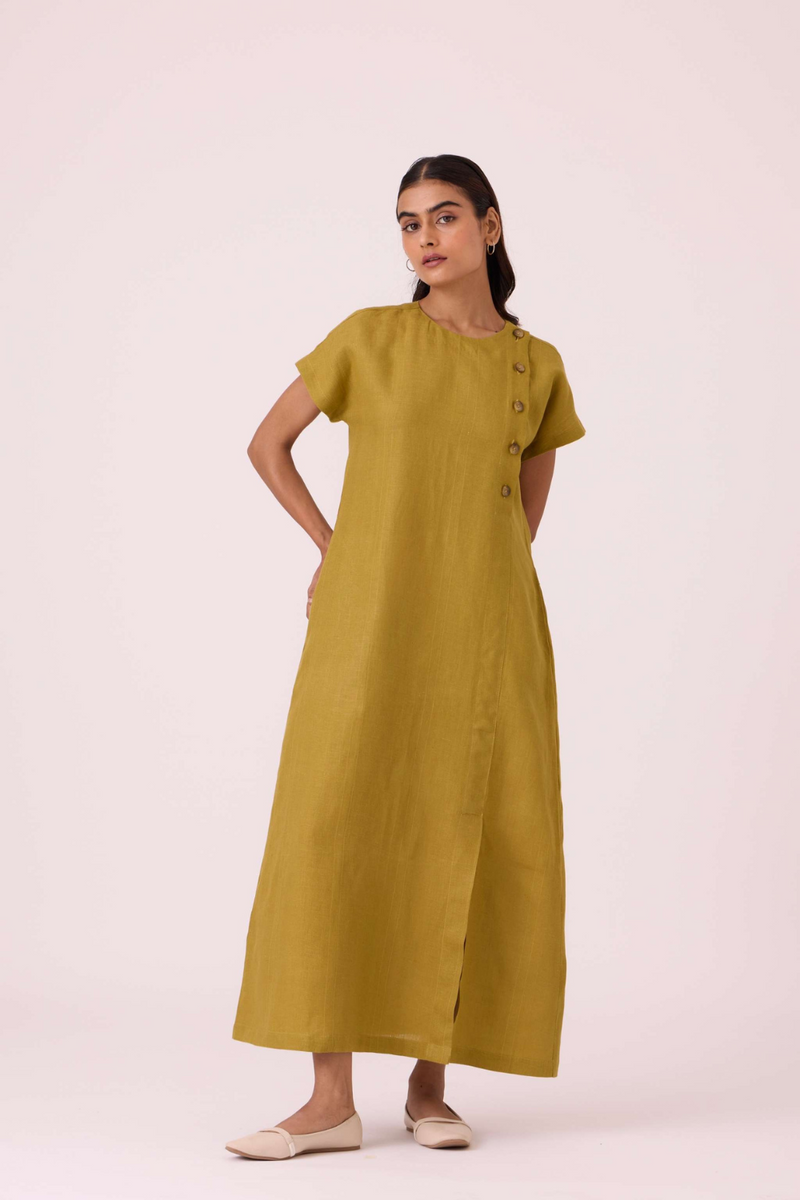 Liza Olive Linen Dress linen by The Summer House in mauve color for women in Singapore