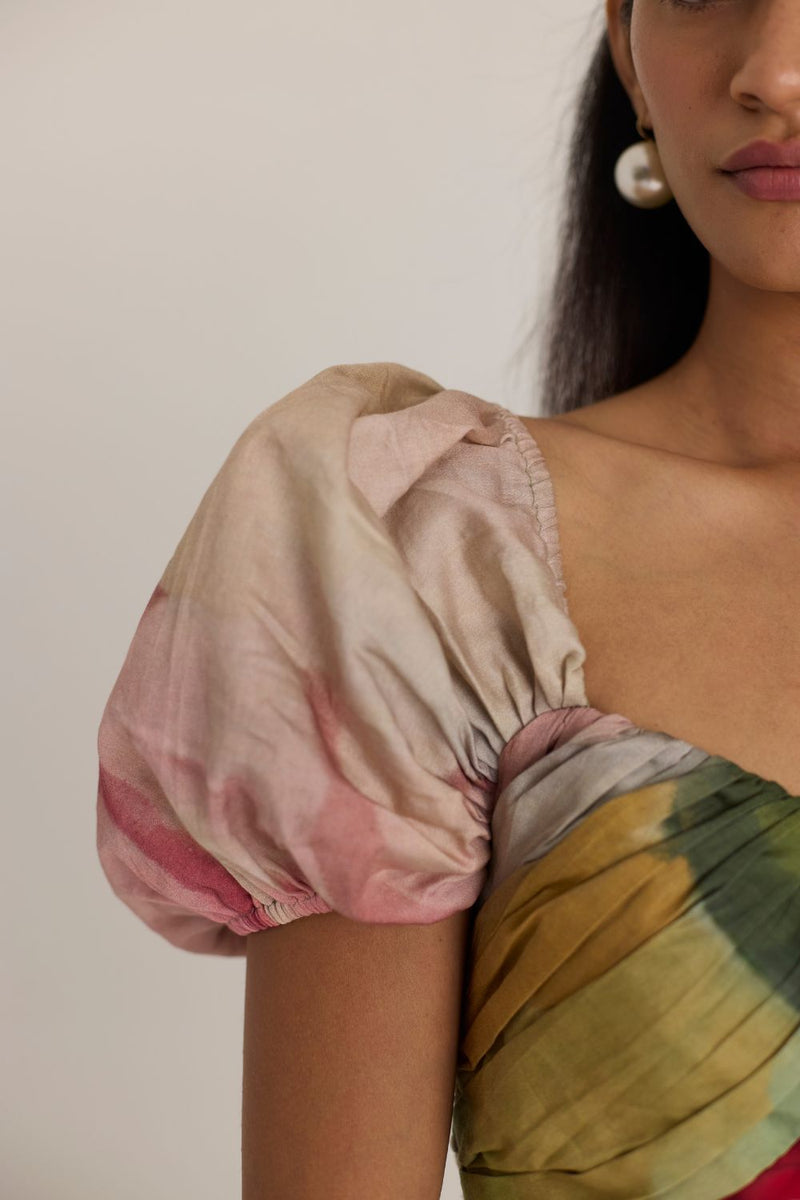 TILLY PUFF SLEEVE DRESS satin by Yam in multi color for women in Singapore