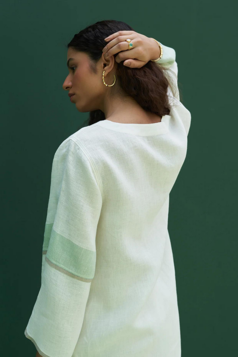 Insha Hand-Embroidered Kurta
- Ivory linen by Manan in ivory color for women in Singapore
