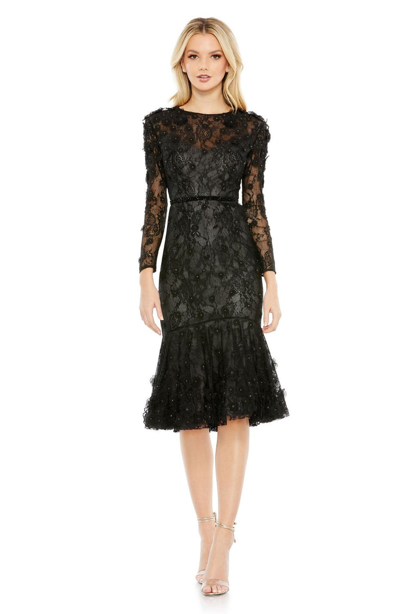 67703-Floral Appliqué Long Sleeve Cocktail Dress by Mac Duggal in black color for women in Singapore