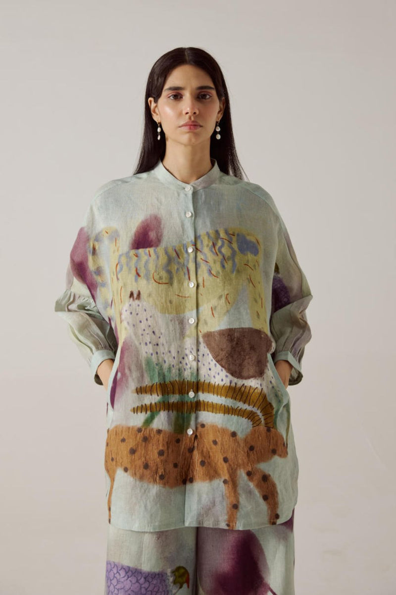 Mia Shirt-Mirage linen by CORD in multi for women in Singapore