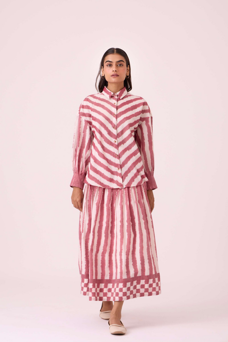 Levin Rhubarb Striped Ikat Skirt cotton by The Summer House for women in Singapore