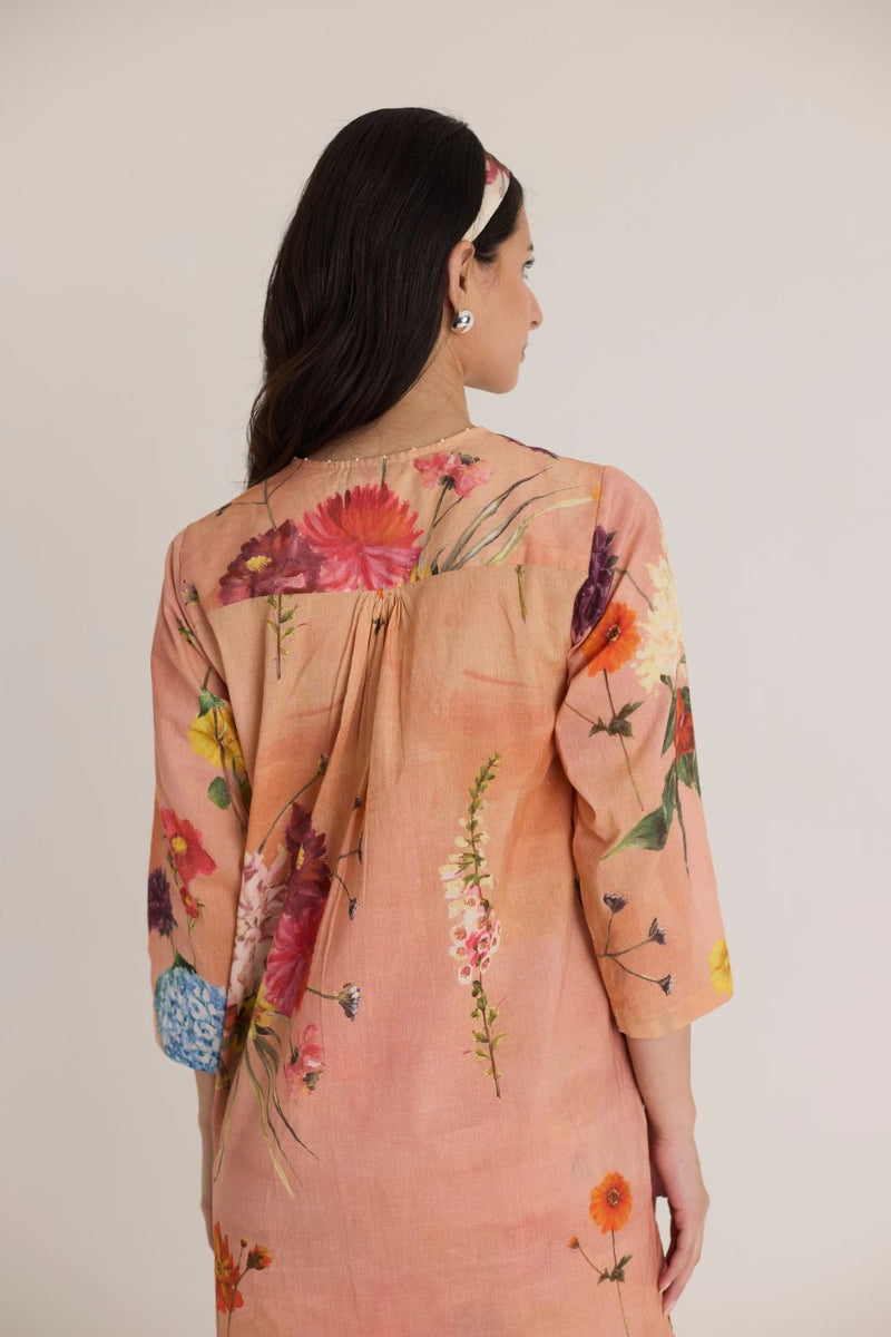BUTTERCUP SHORT KURTA SET cotton by Yam in peach color for women in Singapore