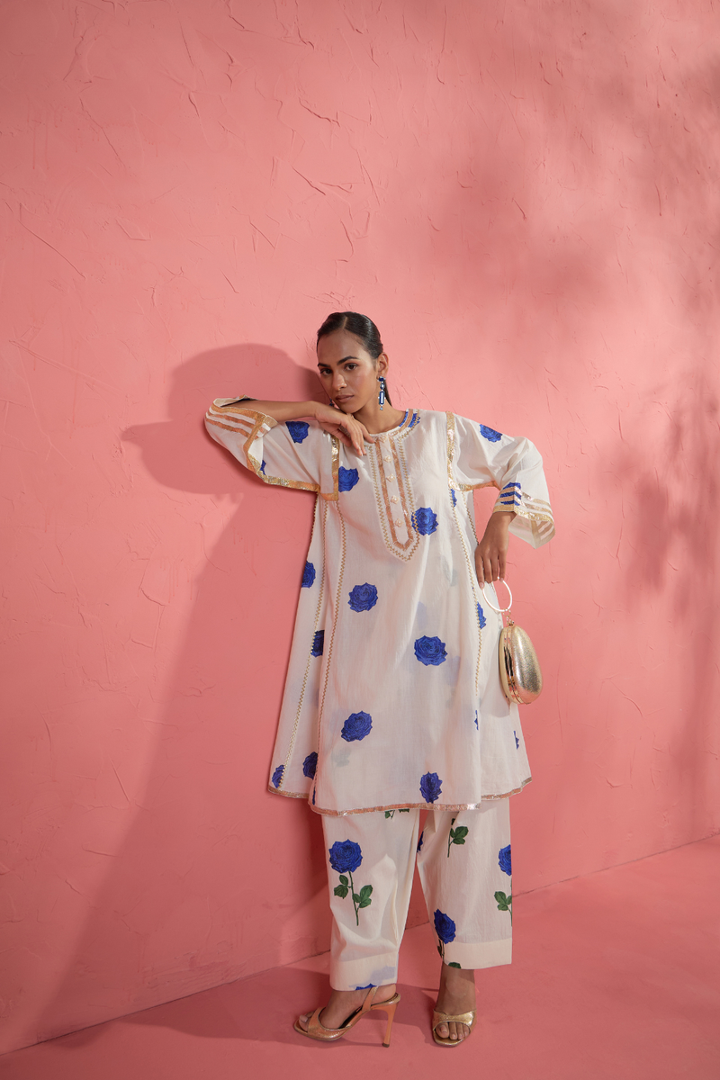 Fi Rose Gota Set cotton cambric light kurta set by AAVIDI in multicolor for women in Singapore