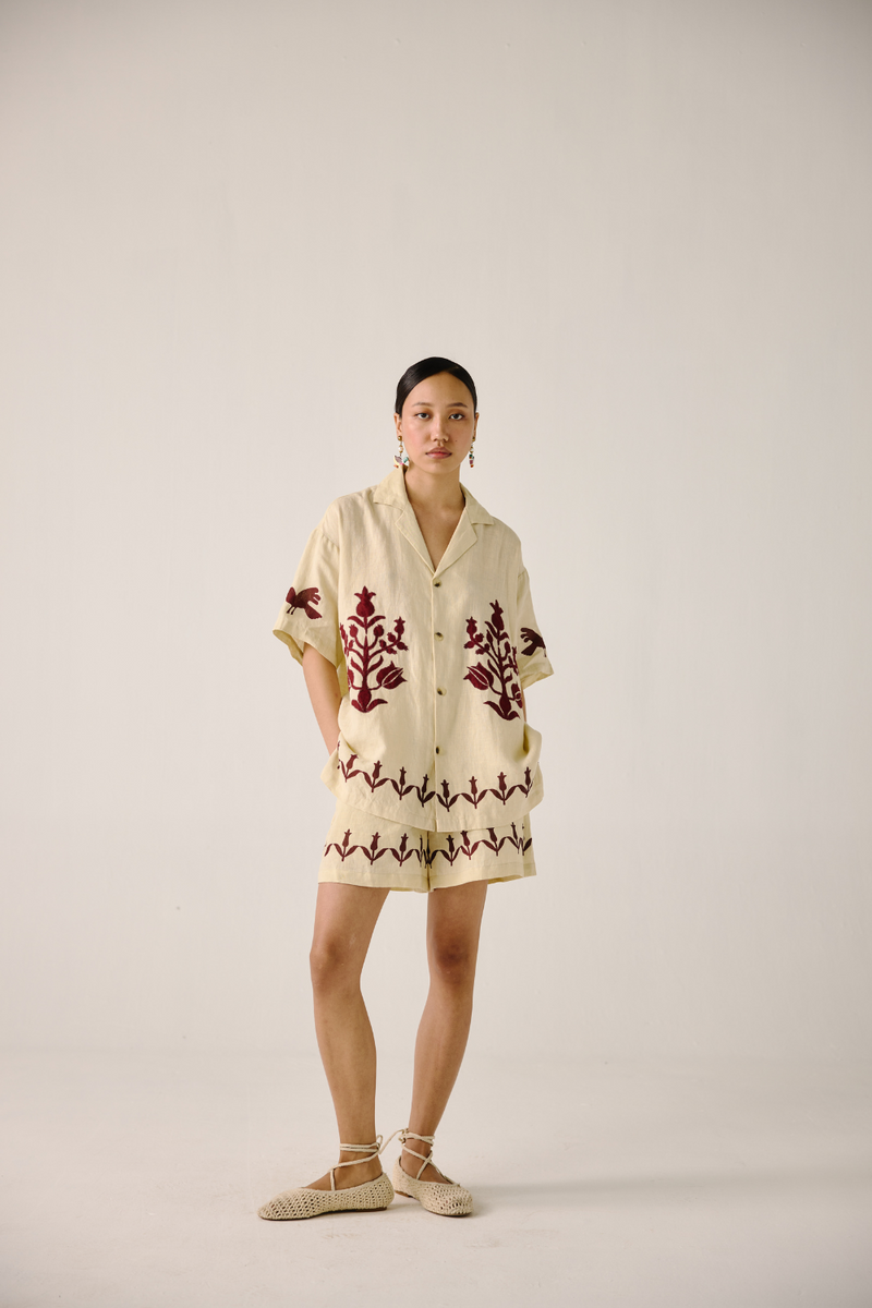 Unisex Set - Ivory Bird Applique linen by CORD in ivory for women in Singapore
