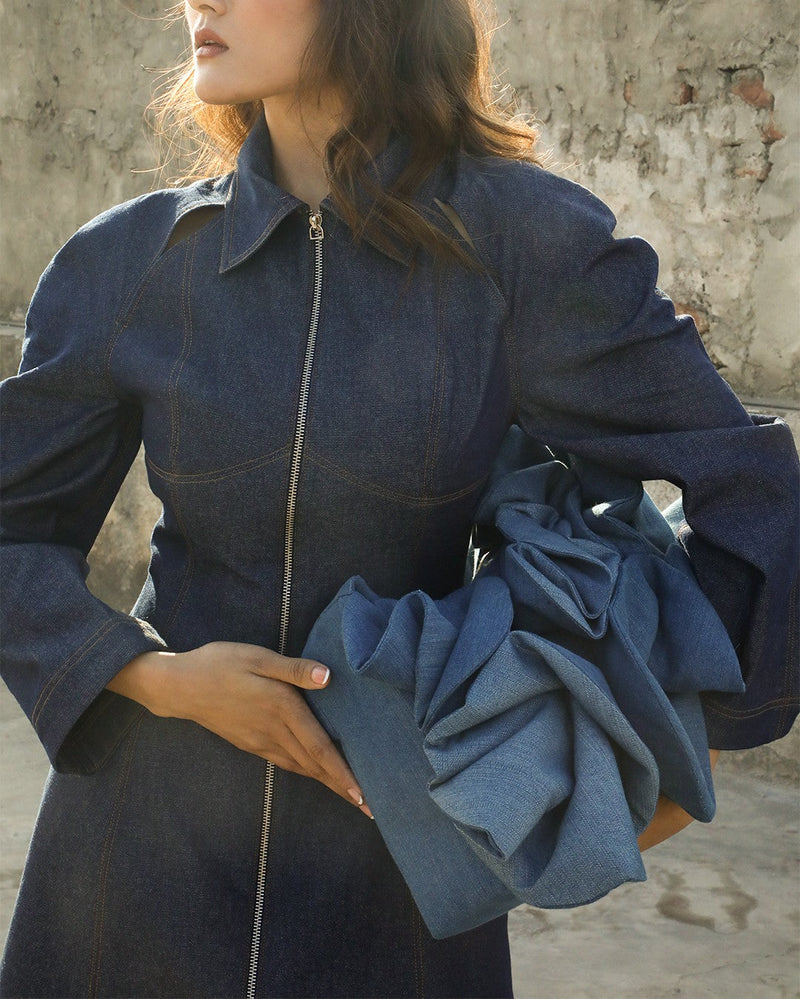 Denim Zip Dress 100% cotton Buy Denim Zip Dress from C&W | Dresses for Women by Leh Studios in blue color for women in Singapore