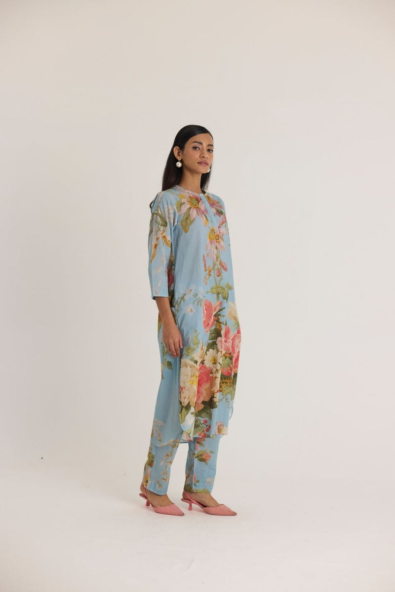 TAFFY LONG COTTON KURTA SET cotton by Yam in blue color for women in Singapore