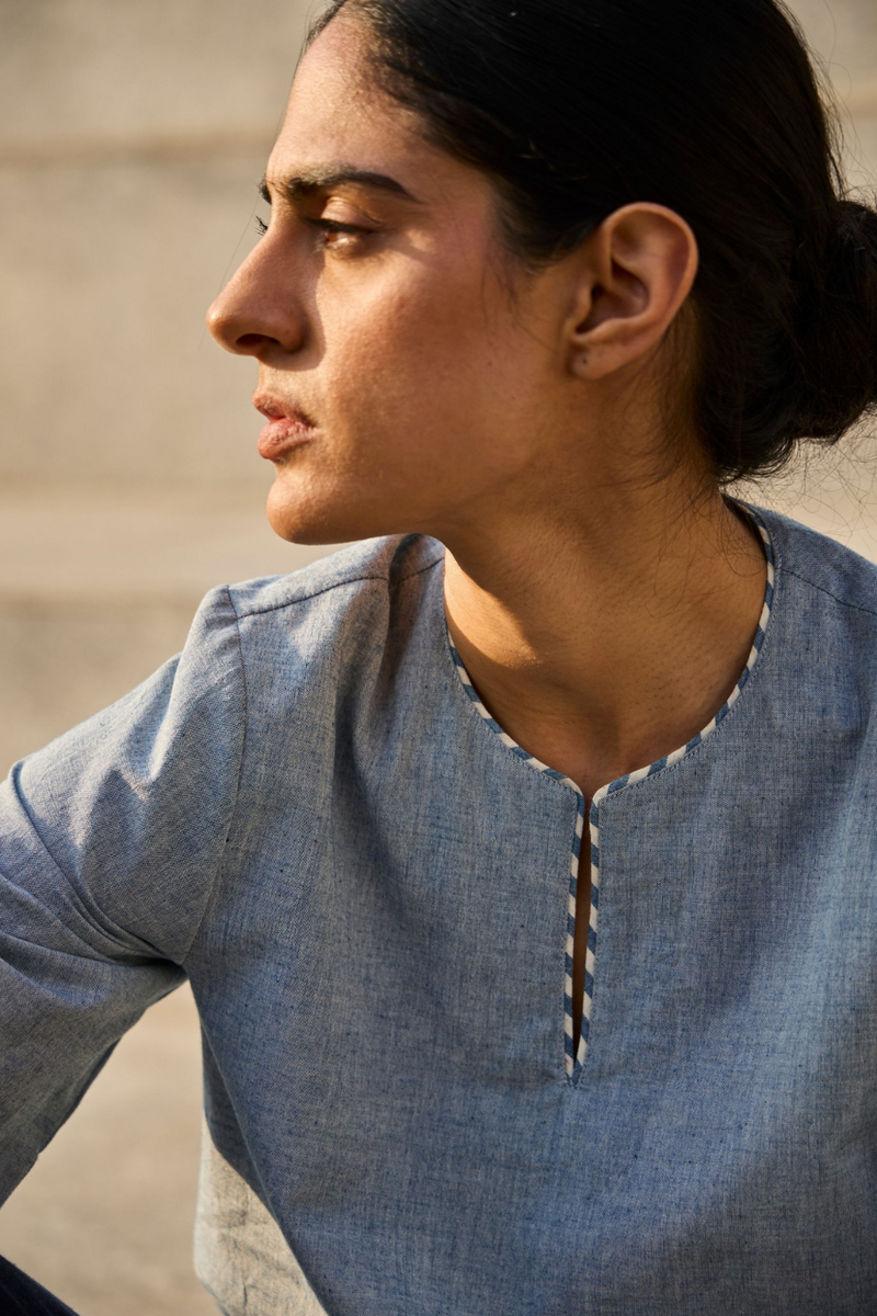Polina Handwoven Blue Top cotton by The Summer House in blue color for women in Singapore