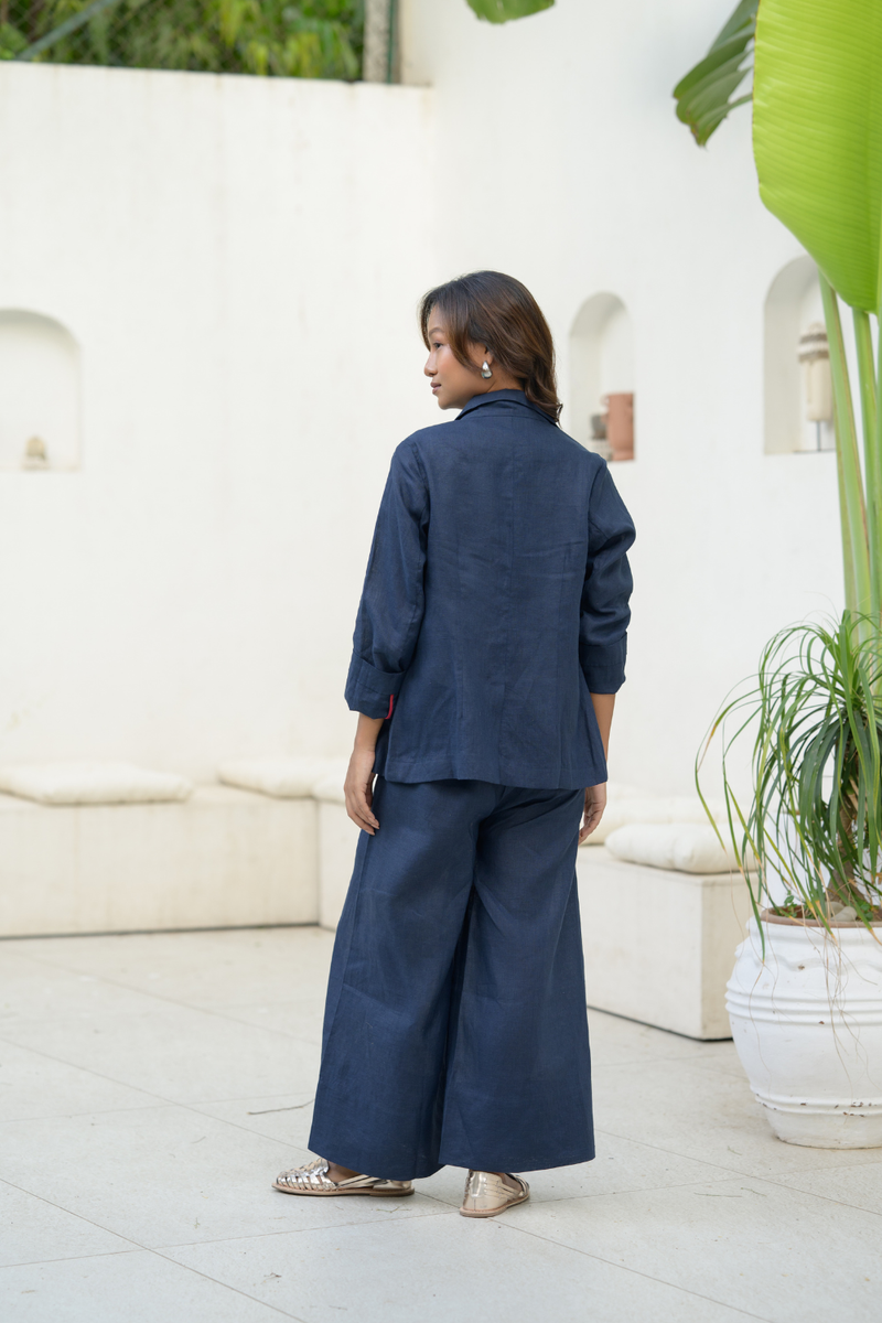 Midnight Line Suit linen co-ord set by Zanzibar Living in midnight blue for women in Singapore