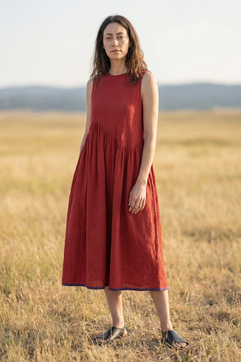 Red pleated midi dress - Red Dress by World of Crow in red color for women in Singapore