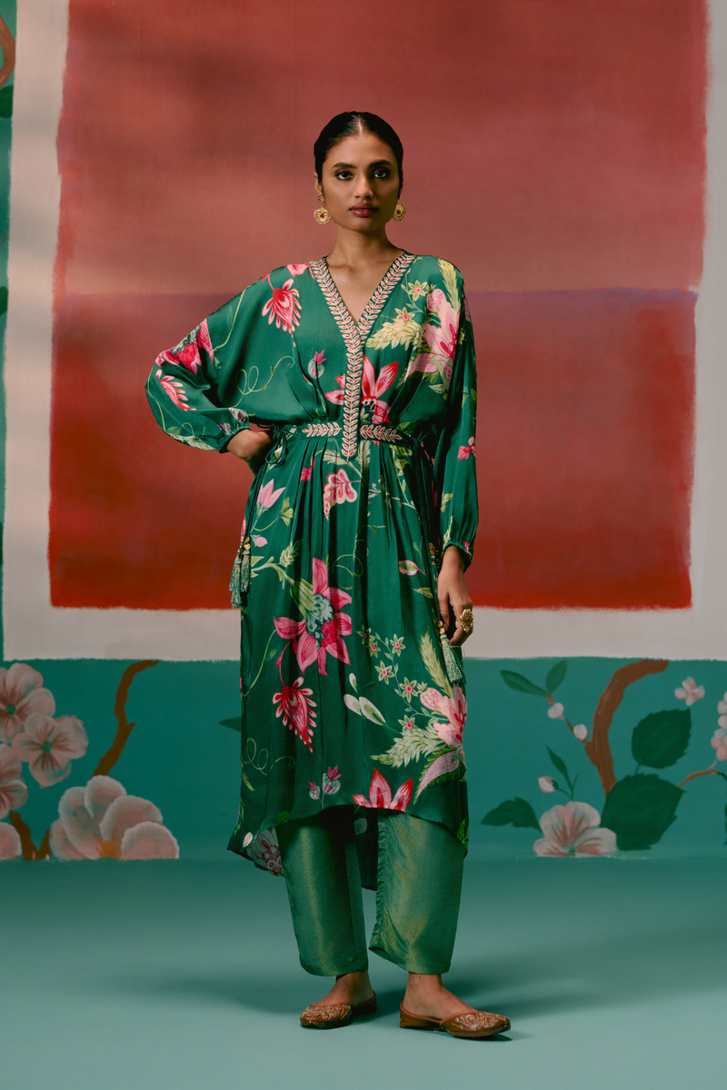 Green Chintz Kaftan Set georgette Buy Green Chintz Kaftan Set from C&W | Co-Ord Sets for Women by Label Mogra in green color for women in Singapore