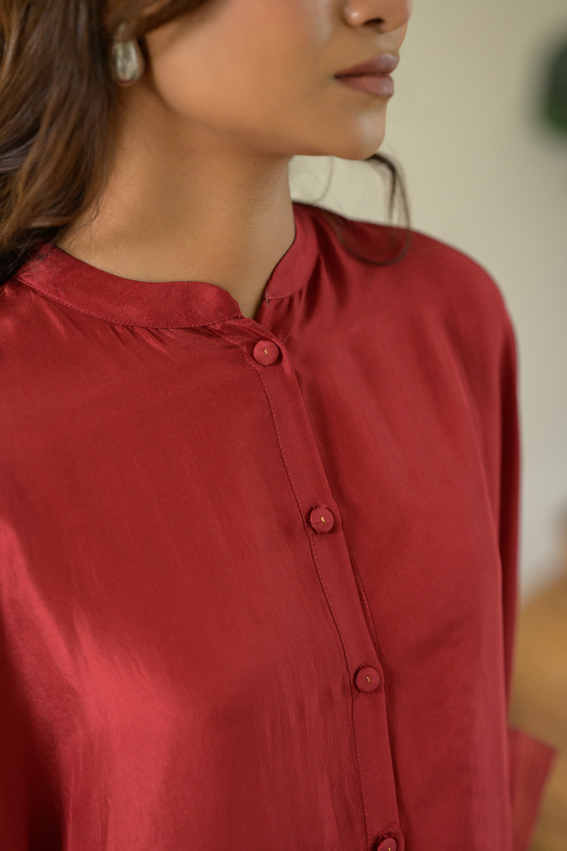 Ruby Kaftan Top silk top/shirt by Zanzibar Living in ruby red for women in Singapore