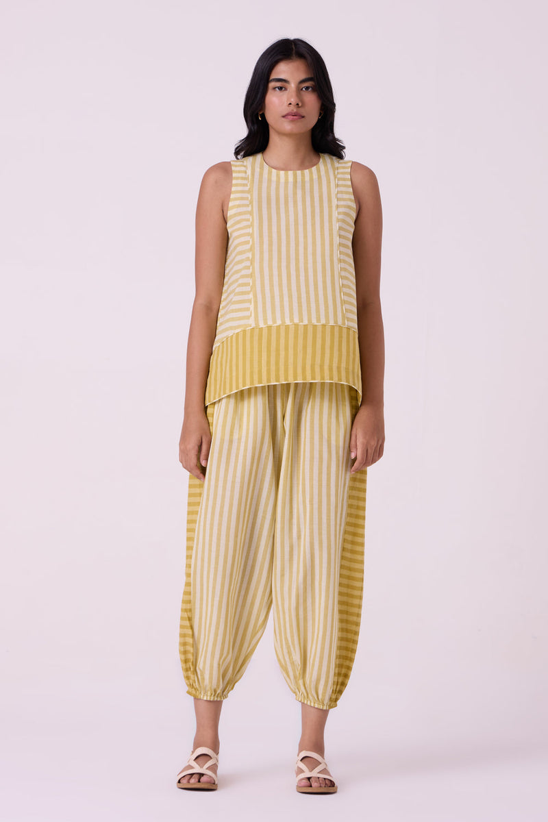 Asahi Yellow Striped Handwoven Tent top handwoven cotton top/shirt by The Summer House in yellow for women in Singapore