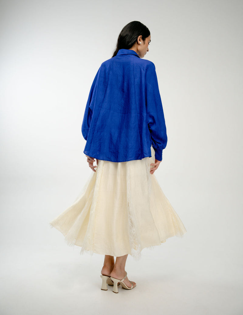 Woven Memory Shirt mulberry silk top/shirt by Ode to Odd in blue for women in Singapore