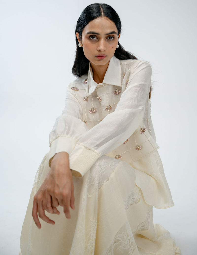Our Story Set organza silk co-ord set by Ode to Odd in off white for women in Singapore
