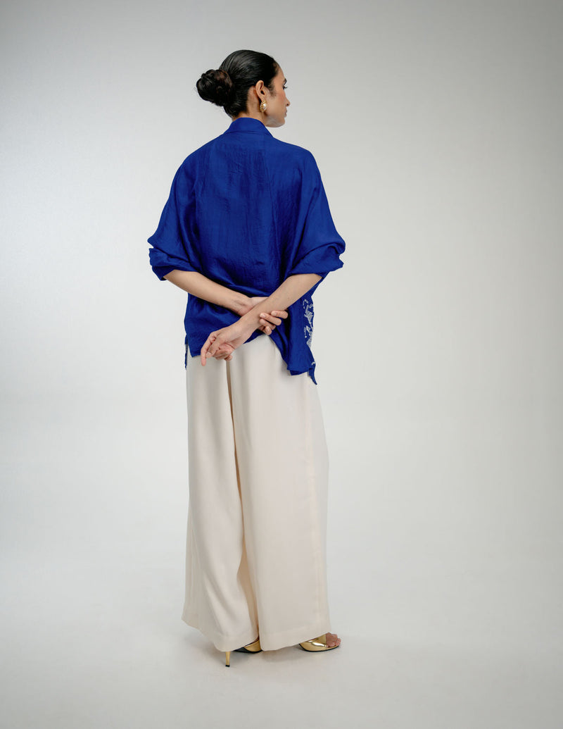 Old Charm Shirt mulberry silk top/shirt by Ode to Odd in blue for women in Singapore