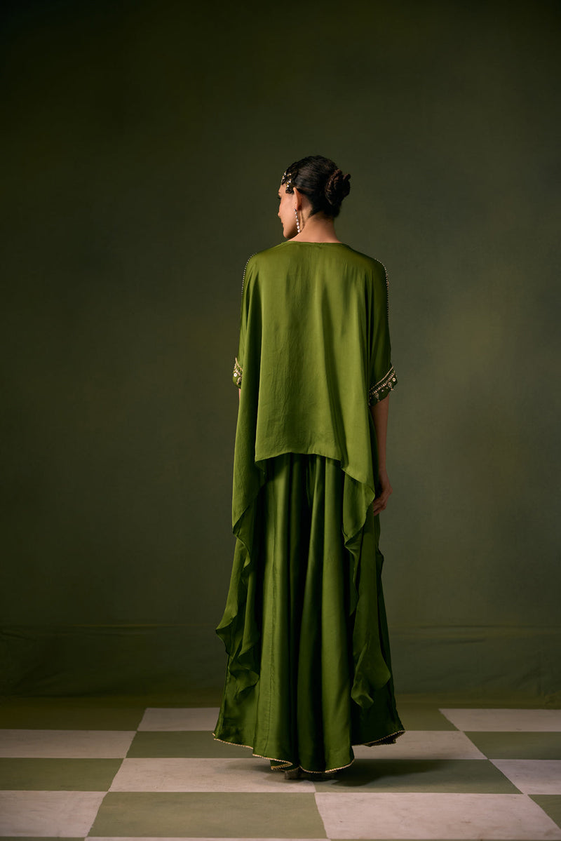 Cove Antifit Asymmetric Top with Flared Pants vegan satin, organza satin indo-western by PRAHNAAYA in musturd yellow for women in Singapore