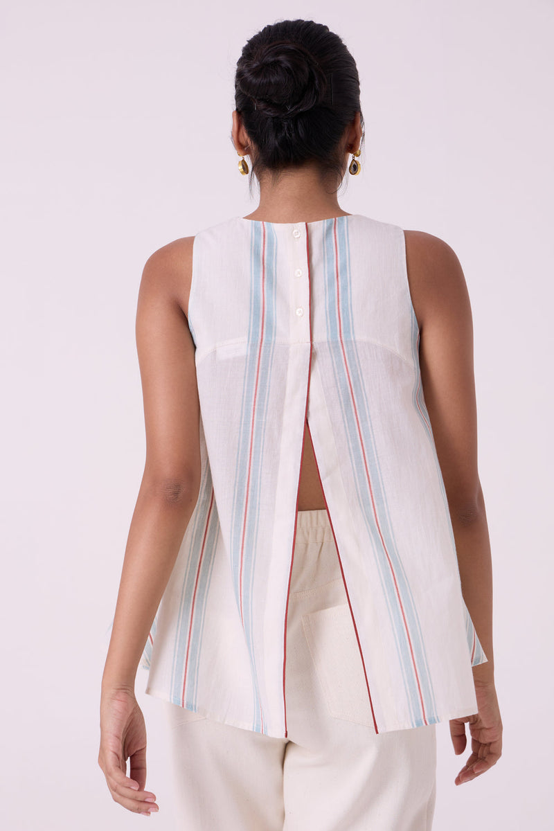Mizu Striped Handwoven Tent Top handwoven cotton top/shirt by The Summer House in off white for women in Singapore