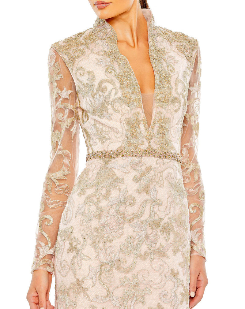 MD-11165 Full Sleeves Long Gown-Pink by Mac Duggal in pink color for women in Singapore