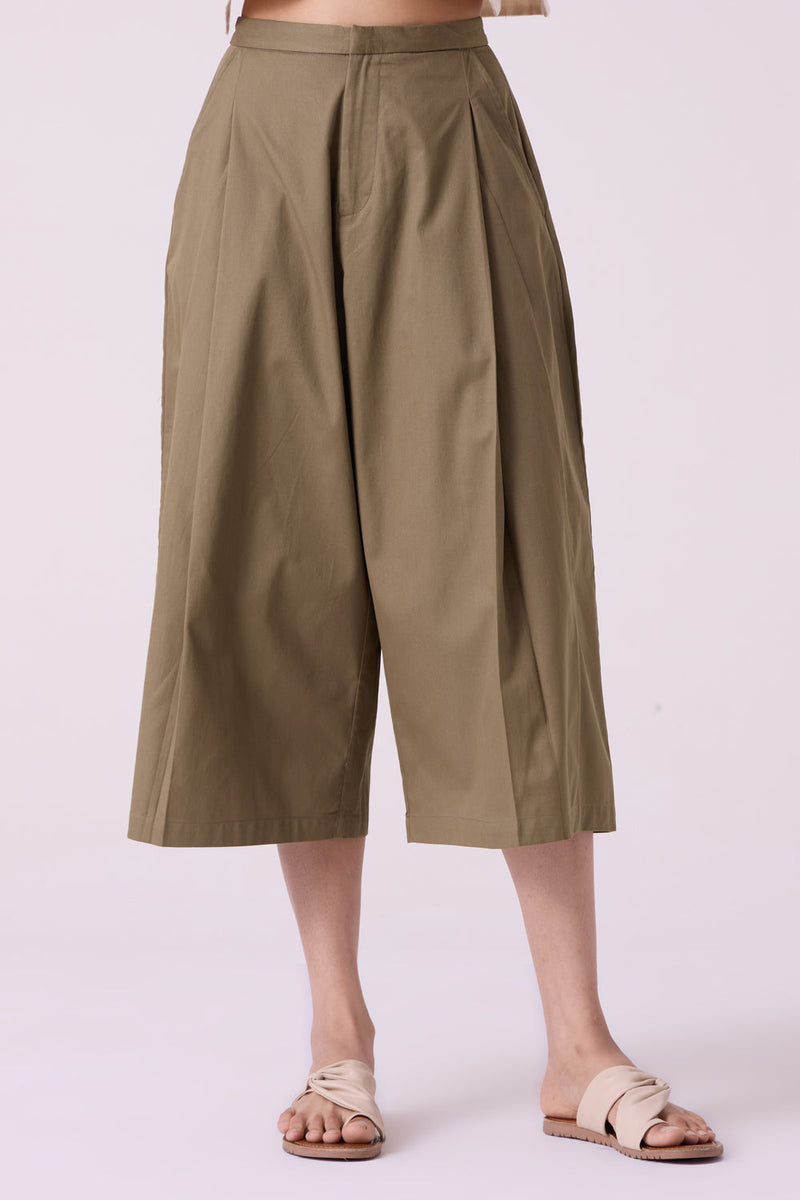 Frances Olive Pants organic cotton twill pant/trouser by The Summer House in olive for women in Singapore