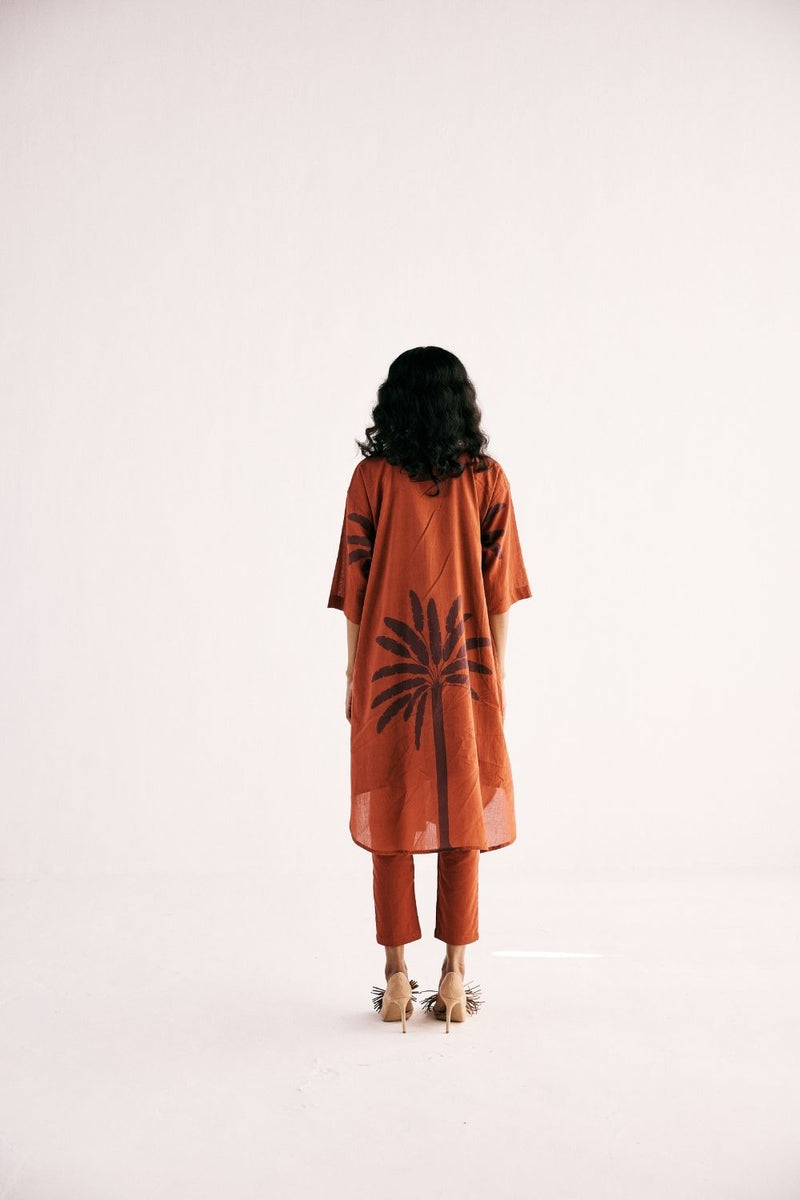 RUSTIC PALM KURTA SET cotton by Khara Kapas in rust for women in Singapore