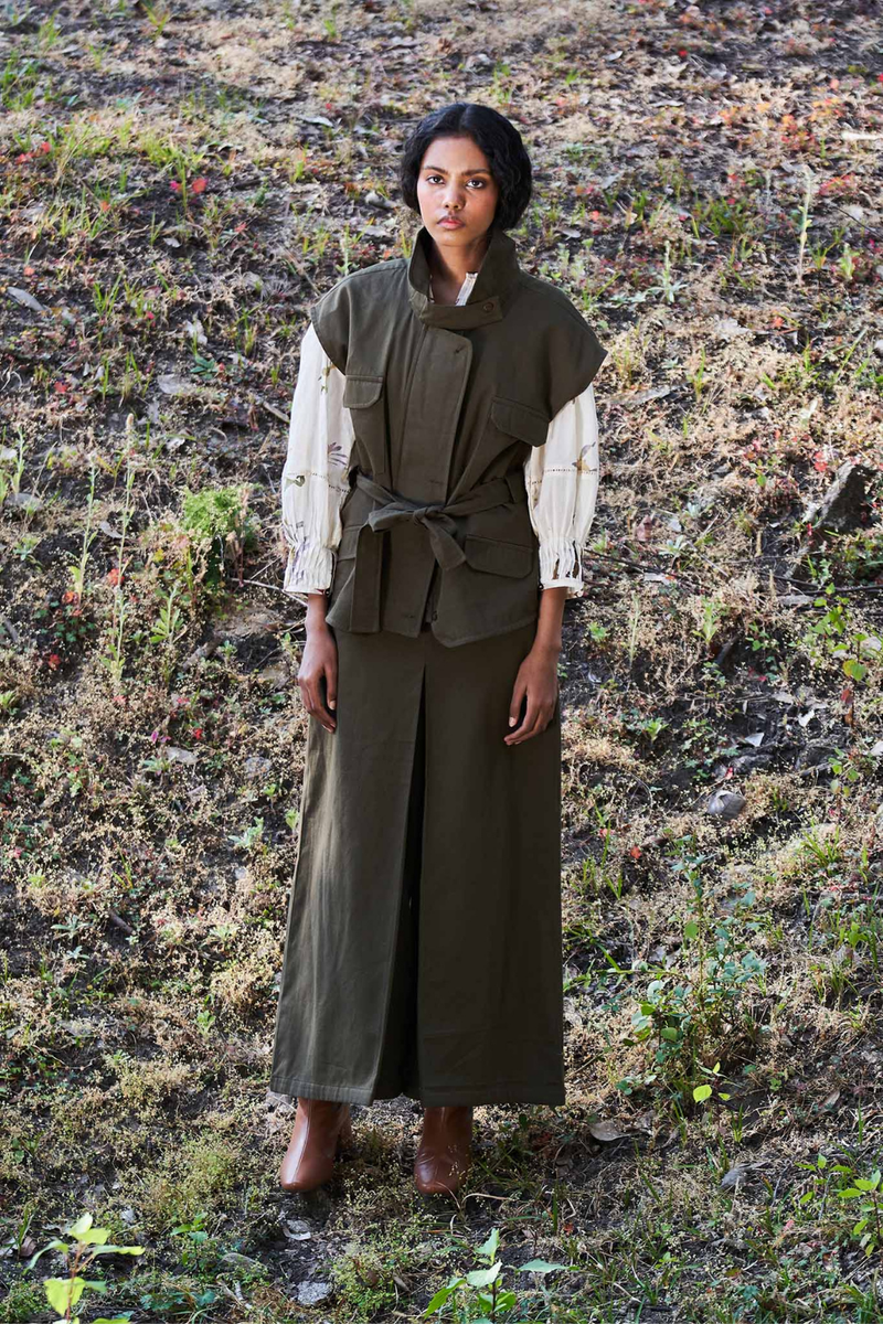 Forest Canopy Co-ord set twill by Khara Kapas in green for women in Singapore
