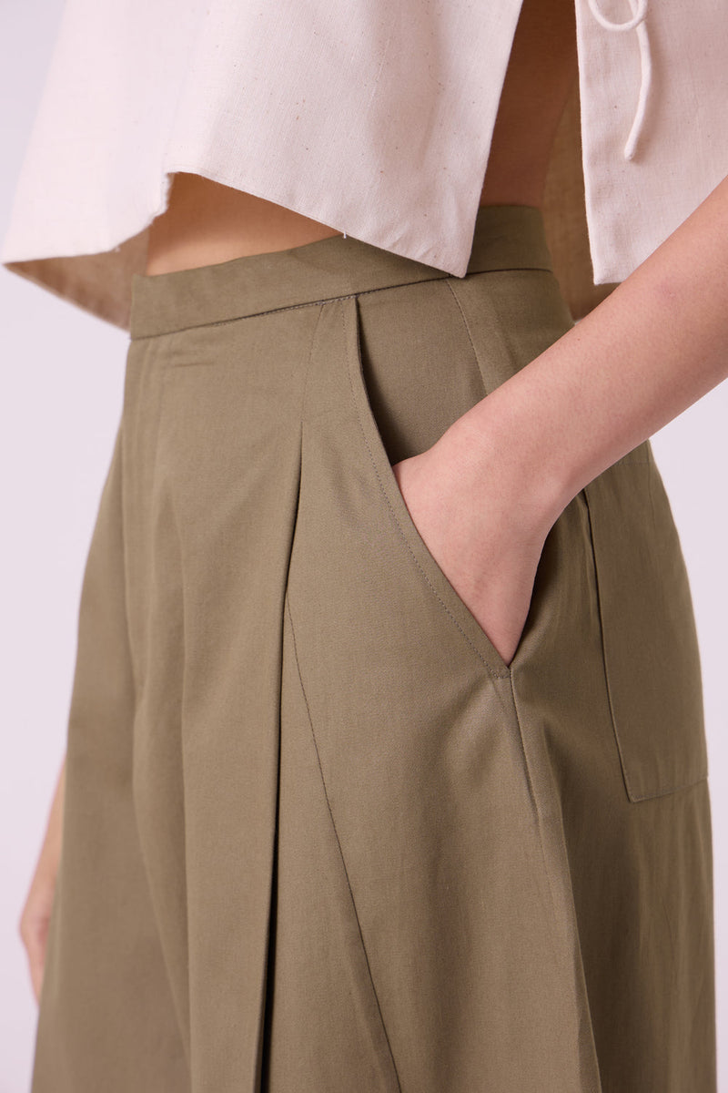 Frances Olive Pants organic cotton twill pant/trouser by The Summer House in olive for women in Singapore