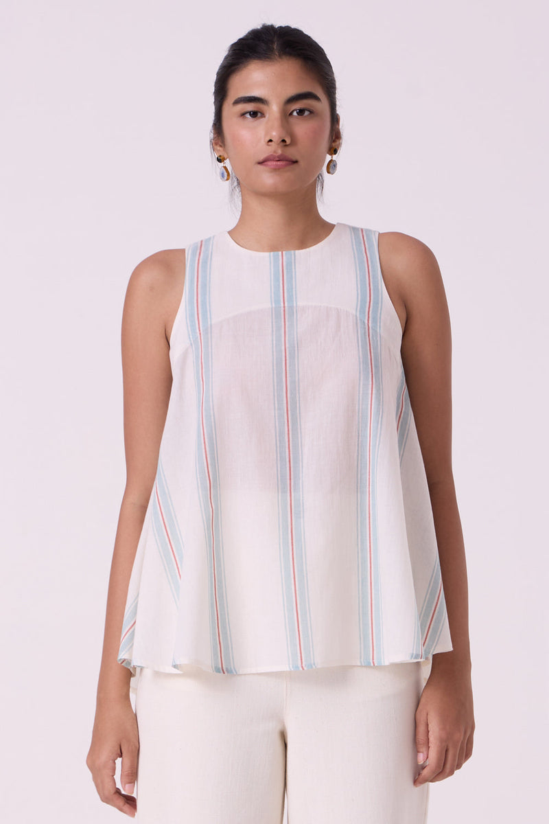 Mizu Striped Handwoven Tent Top handwoven cotton top/shirt by The Summer House in off white for women in Singapore