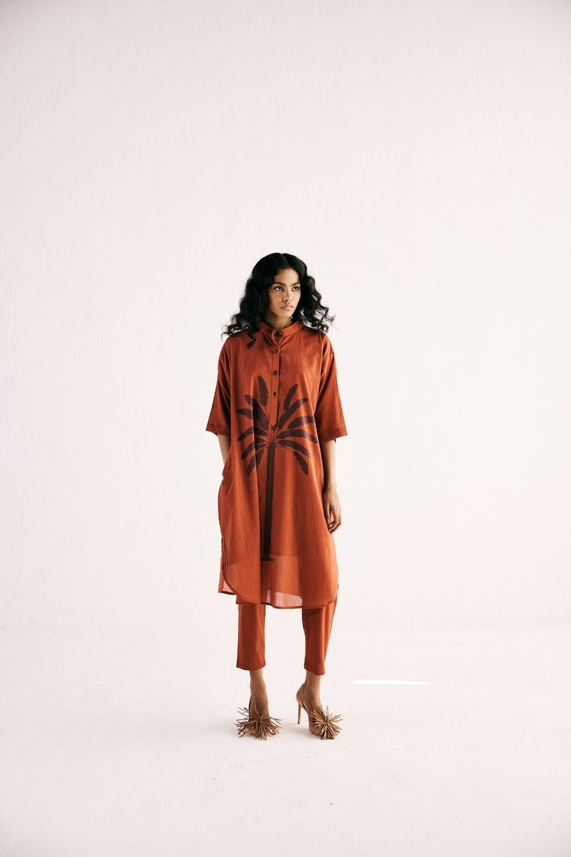 RUSTIC PALM KURTA SET cotton by Khara Kapas in rust for women in Singapore