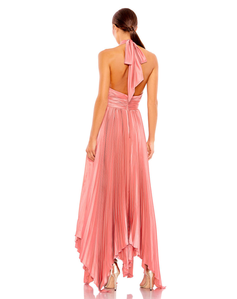MD-11302 Flared Halter Dress-Pink satin by Mac Duggal in pink color for women in Singapore