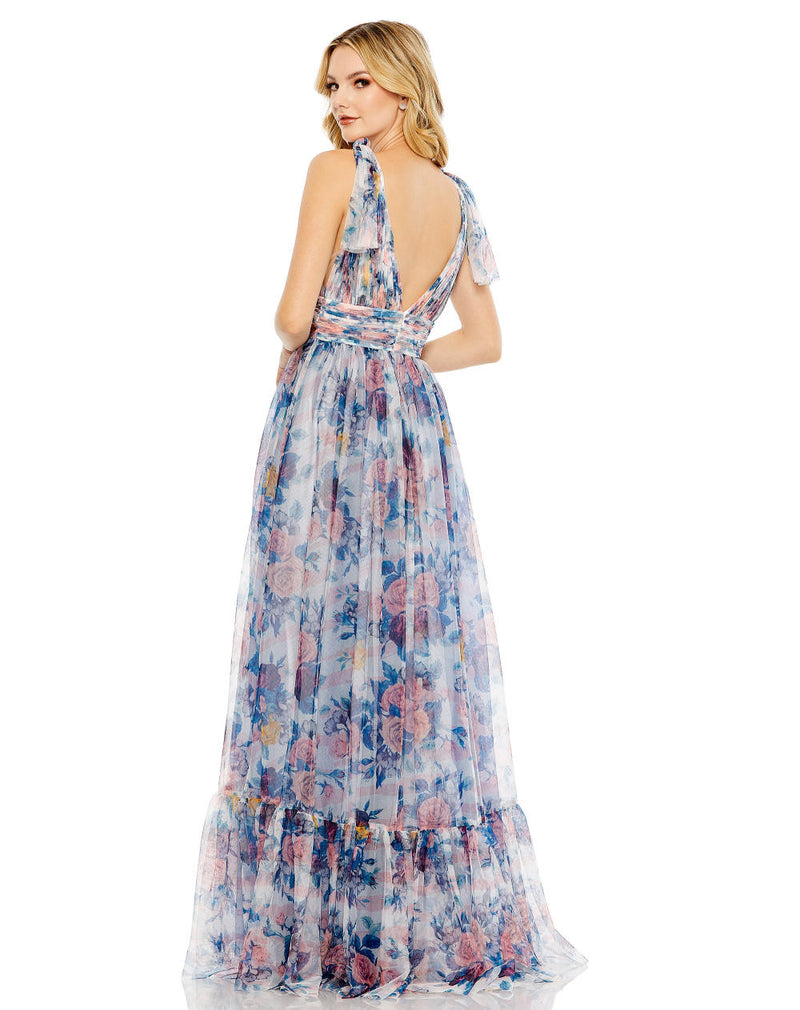 MD-11332 Printed Long Dress-Blue by Mac Duggal in blue color for women in Singapore