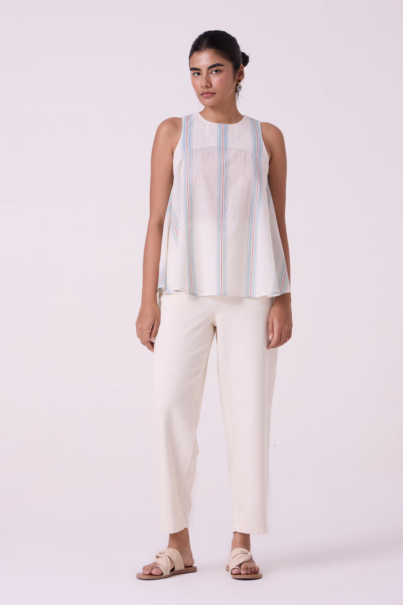 Mizu Striped Handwoven Tent Top handwoven cotton top/shirt by The Summer House in off white for women in Singapore