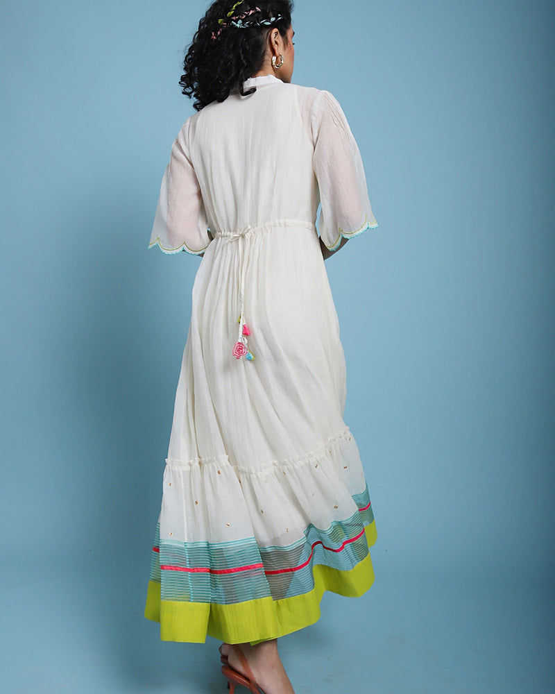 Life In Pink Chanderi Tiered Dress chanderi by Rajiramniq in ivory color for women in Singapore