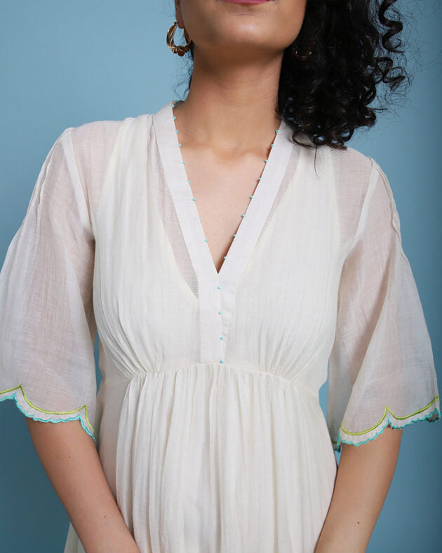 Life In Pink Chanderi Tiered Dress chanderi by Rajiramniq in ivory color for women in Singapore