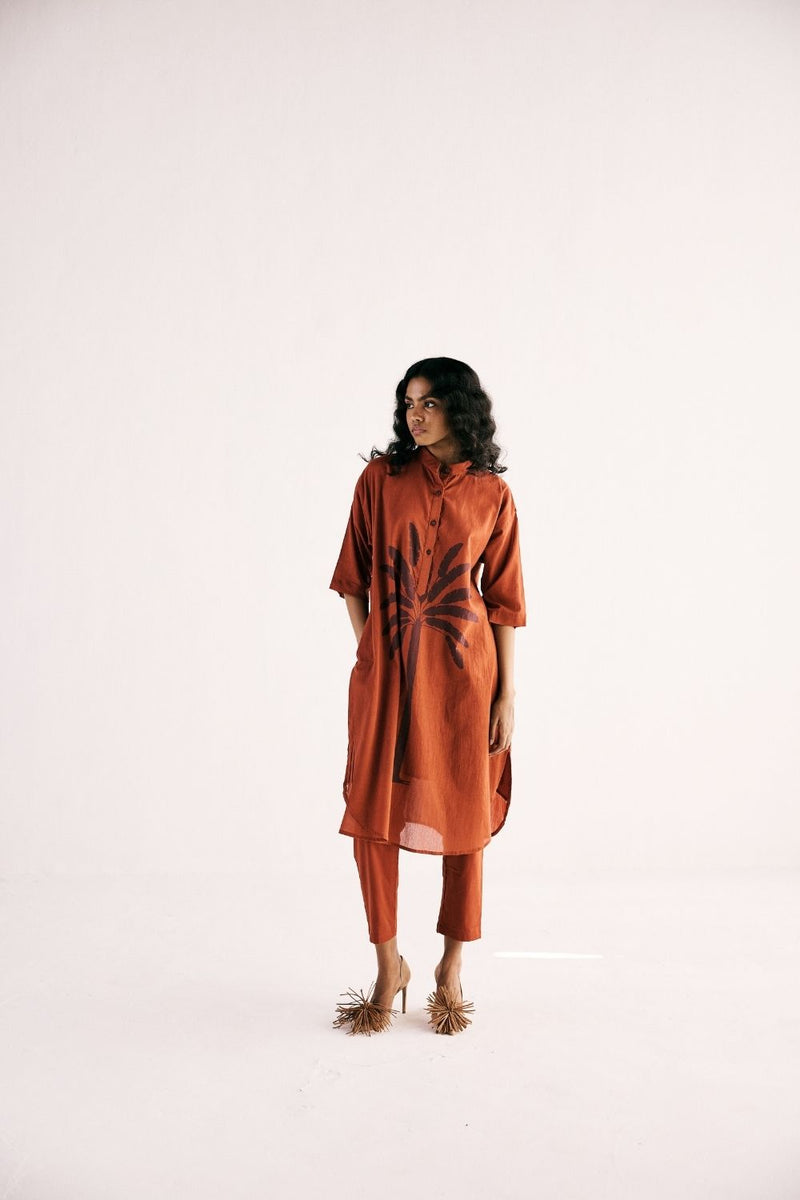 RUSTIC PALM KURTA SET cotton by Khara Kapas in rust for women in Singapore