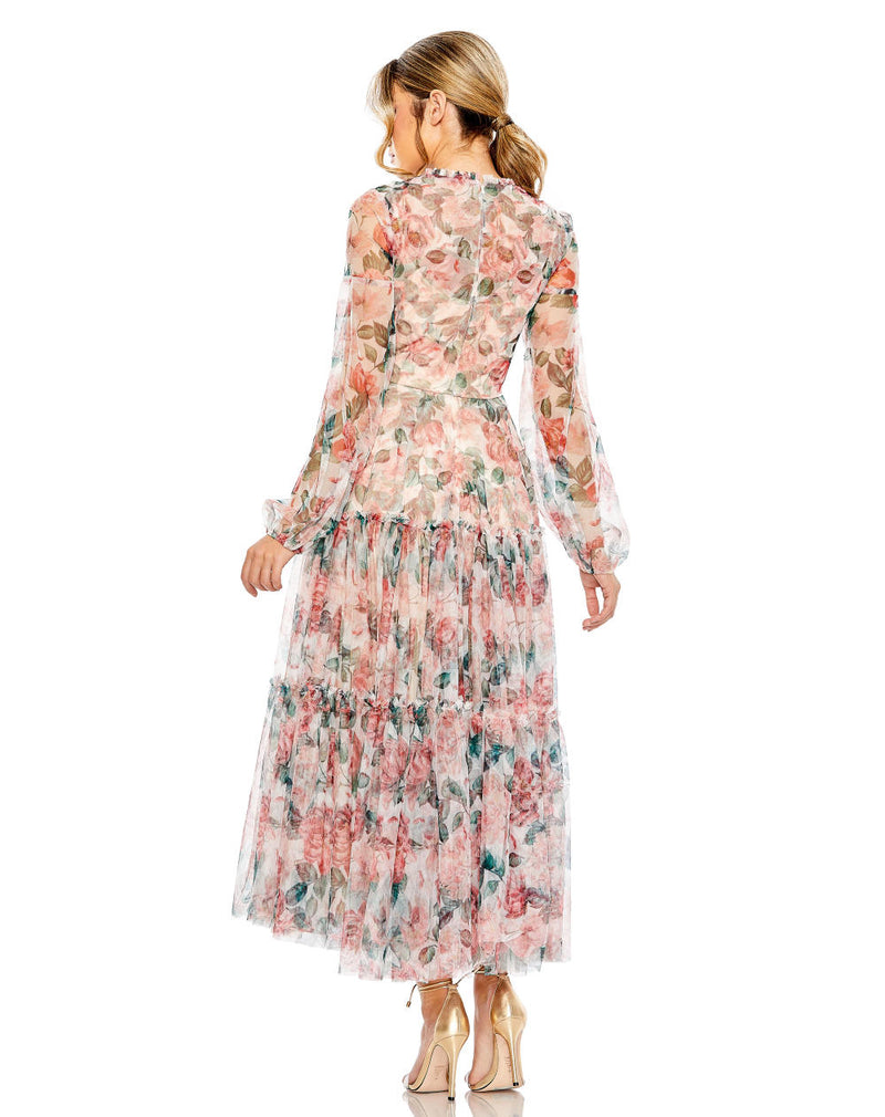 MD-11405 Printed Middi Dress-Multi Color chiffon by Mac Duggal in multi color for women in Singapore
