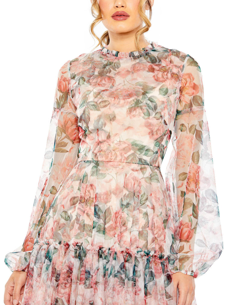 MD-11405 Printed Middi Dress-Multi Color chiffon by Mac Duggal in multi color for women in Singapore