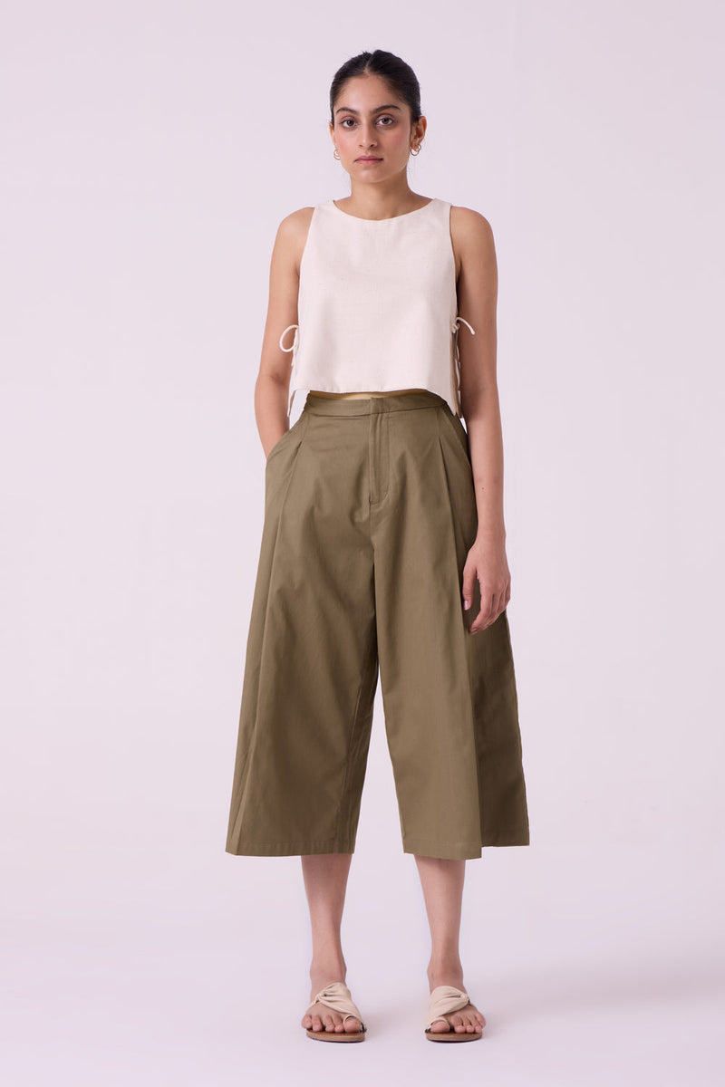 Frances Olive Pants organic cotton twill pant/trouser by The Summer House in olive for women in Singapore