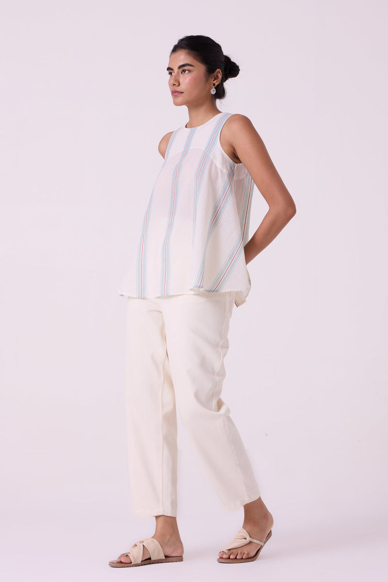 Mizu Striped Handwoven Tent Top handwoven cotton top/shirt by The Summer House in off white for women in Singapore