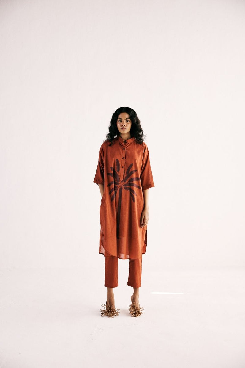 RUSTIC PALM KURTA SET cotton by Khara Kapas in rust for women in Singapore