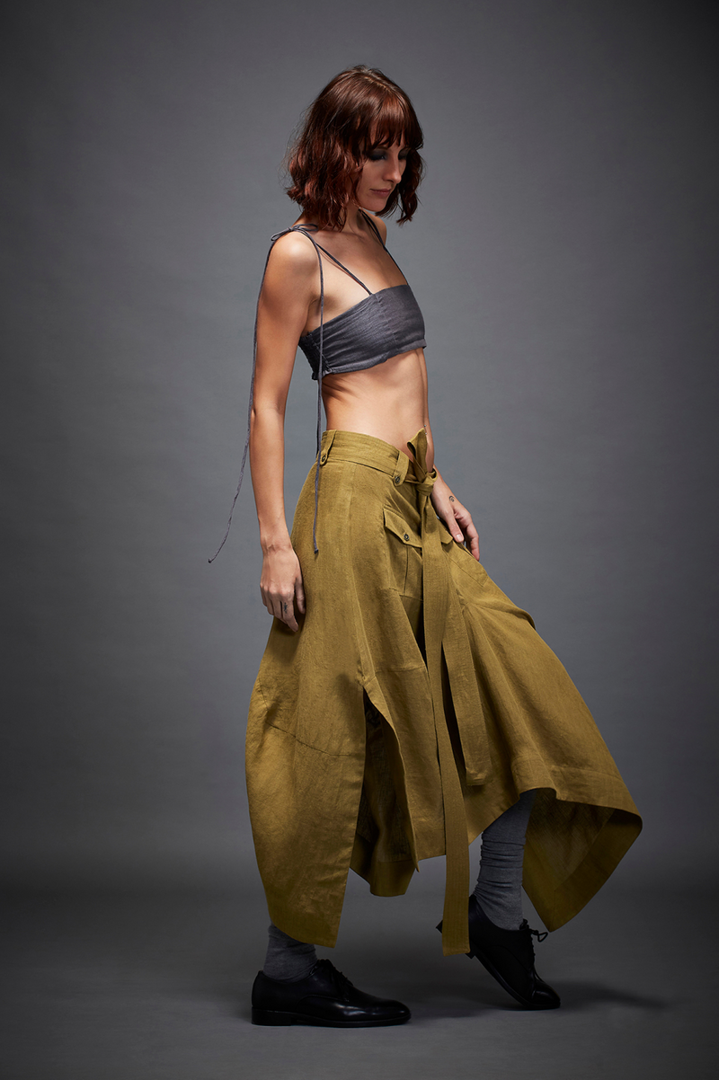 ARI SKIRT linen by Chola in olive color for women in Singapore