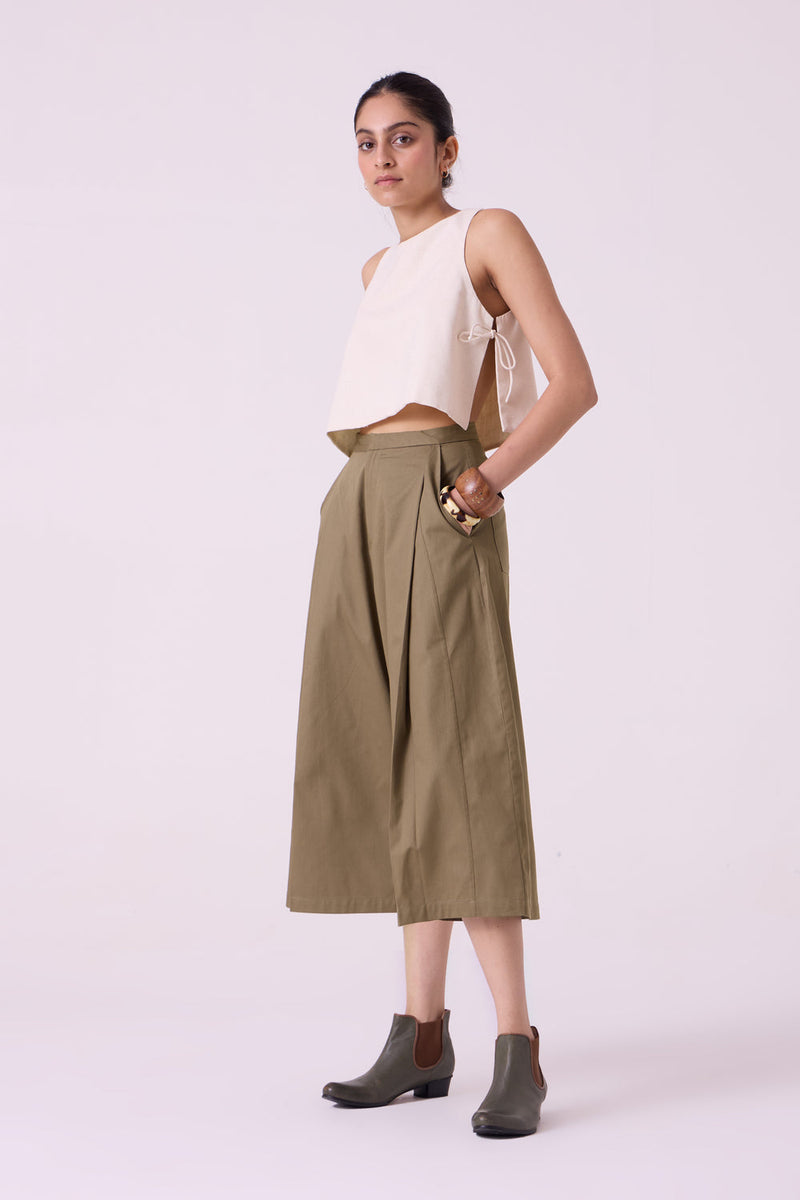 Frances Olive Pants organic cotton twill pant/trouser by The Summer House in olive for women in Singapore