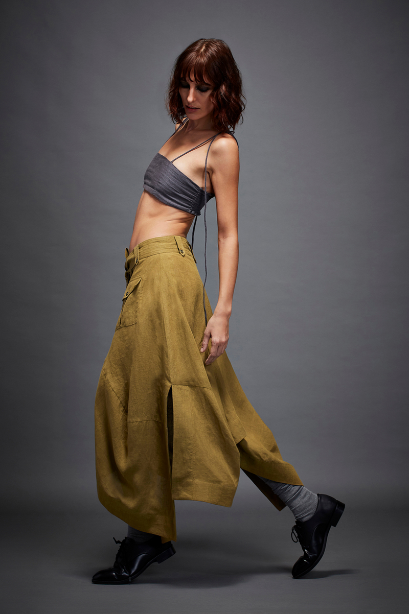 ARI SKIRT linen by Chola in olive color for women in Singapore
