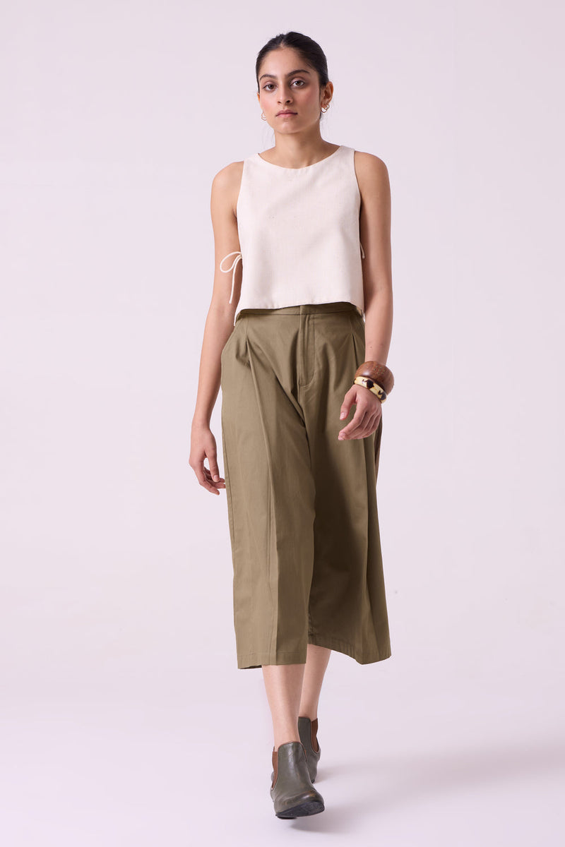 Frances Olive Pants organic cotton twill pant/trouser by The Summer House in olive for women in Singapore