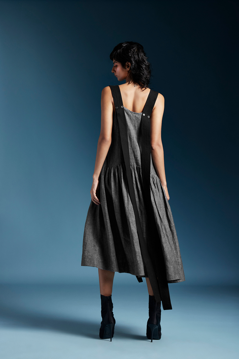 Zane Dress-Charcoal Grey linen by Chola in grey color for women in Singapore