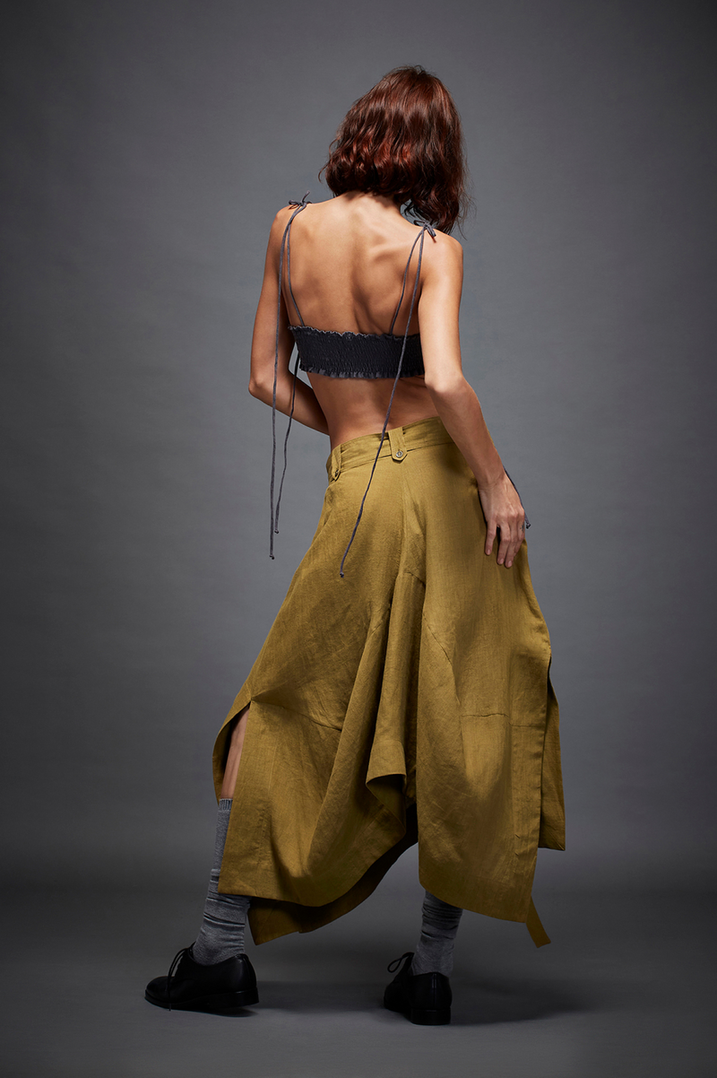 ARI SKIRT linen by Chola in olive color for women in Singapore